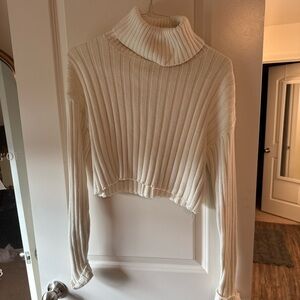 Women's Cream Cropped Turtleneck Sweater